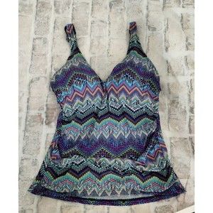 Profile by Gottex Blue Green Chevron Tankini with Bra Top 34D